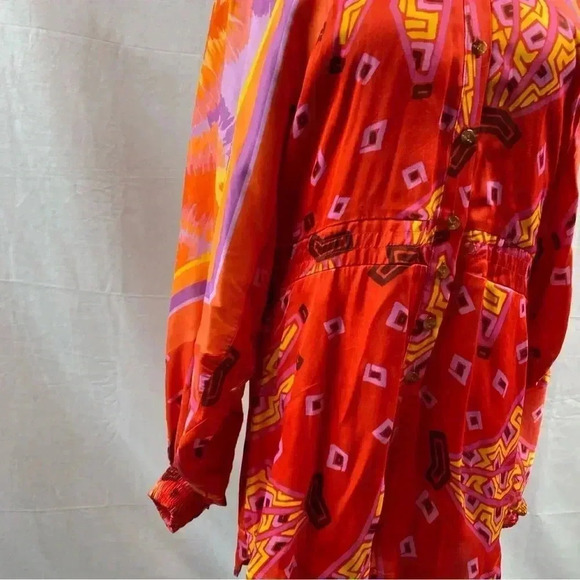 Farm Rio Tiki Bananas Scarf-sleeve Romper Red Tiki Bananas Tie Dye Cashew XS - Picture 10 of 11